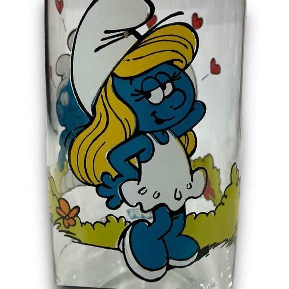 Vintage 1982 Hardees Smurfette Glass by Peyo LIC. By Wallace Berrie & Co., Inc. - Picture 7 of 10